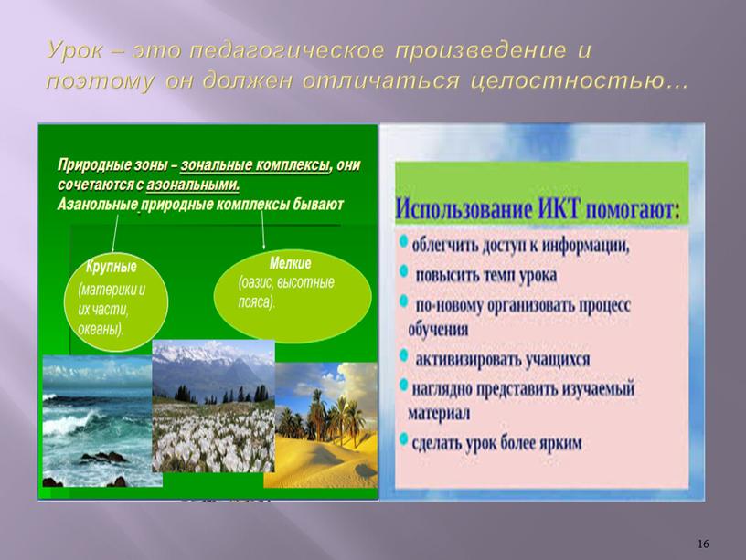 Урок – это педагогическое произведение и поэтому он должен отличаться целостностью… 16