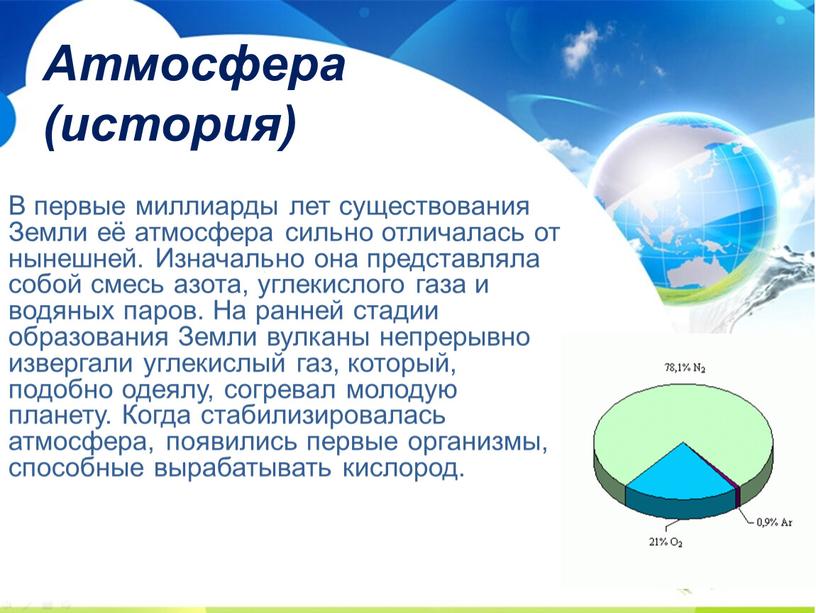 Атмосфера (история) В первые миллиарды лет существования