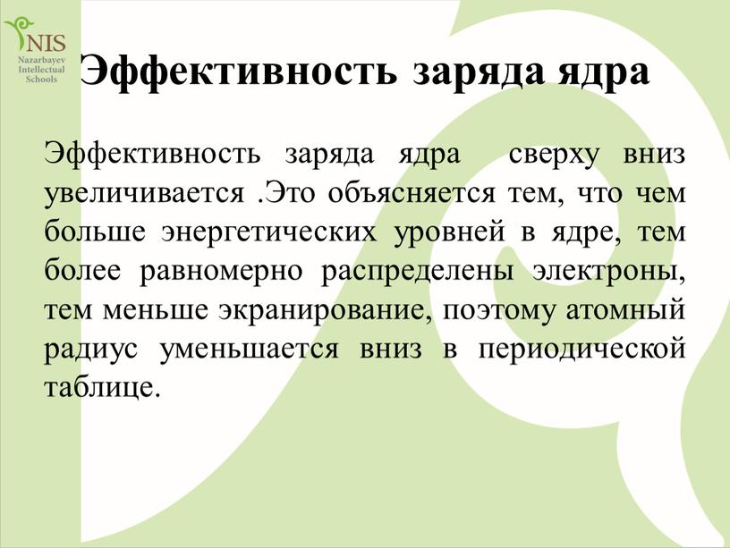 Эффективность заряда ядра Эффективность заряда ядра сверху вниз увеличивается