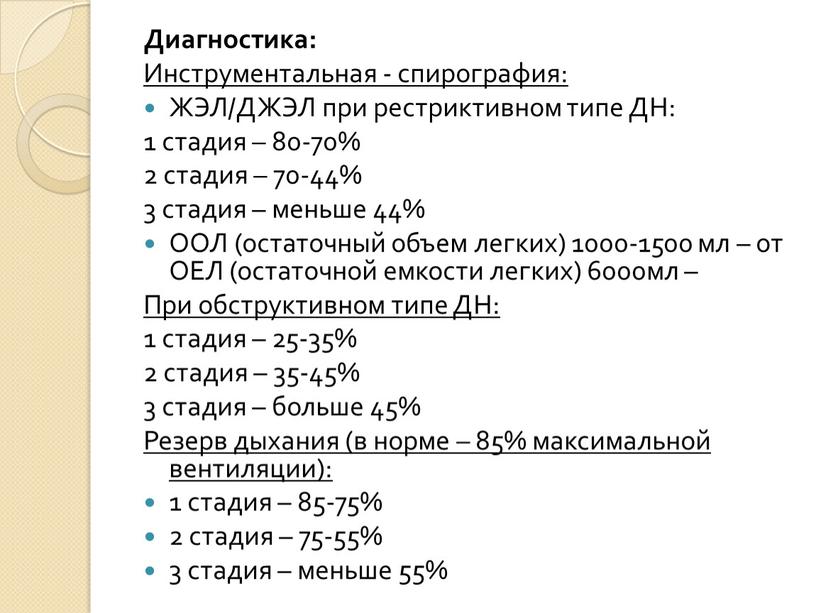 Диагностика: Инструментальная - спирография: