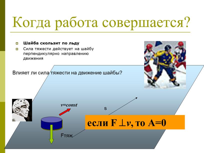 Когда работа совершается? Шайба скользит по льду