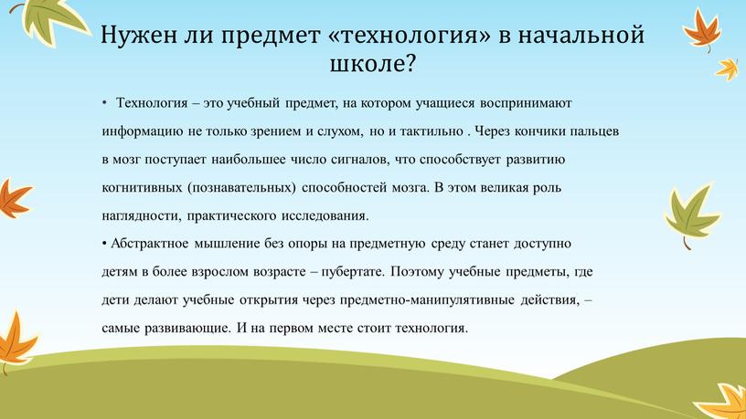 Нужен ли предмет «технология» в начальной школе?