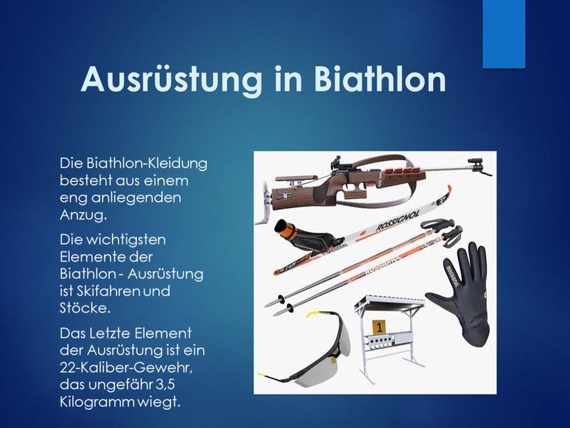 Ausrüstung in Biathlon Die Biathlon-Kleidung besteht aus einem eng anliegenden