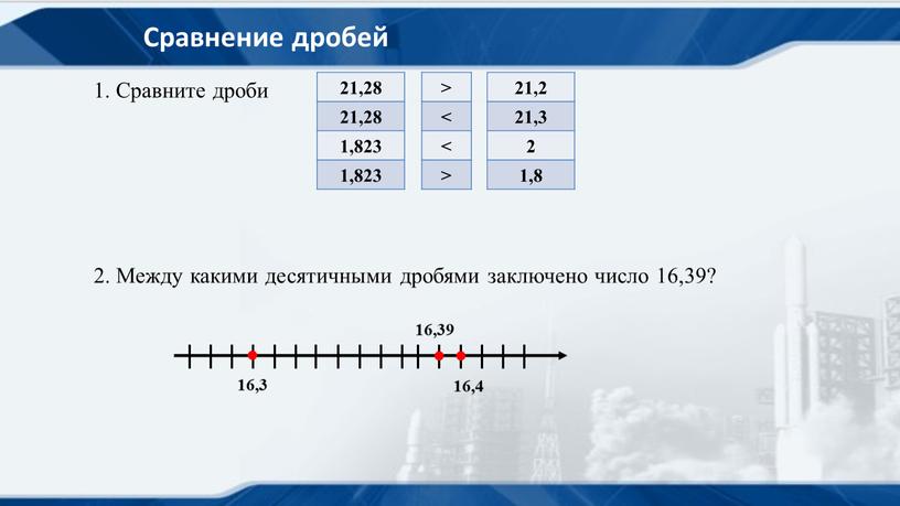 Сравнение дробей 1. Сравните дроби 2