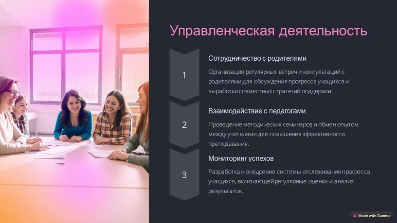 Управленческая деятельность Сотрудничество с родителями