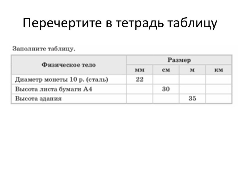 Перечертите в тетрадь таблицу