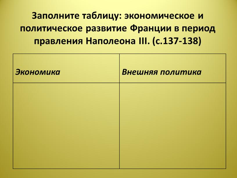 Заполните таблицу: экономическое и политическое развитие