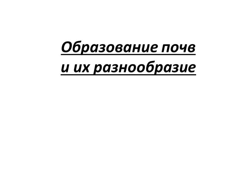 Образование почв и их разнообразие