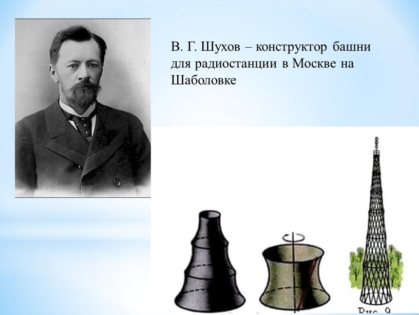 В. Г. Шухов – конструктор башни для радиостанции в