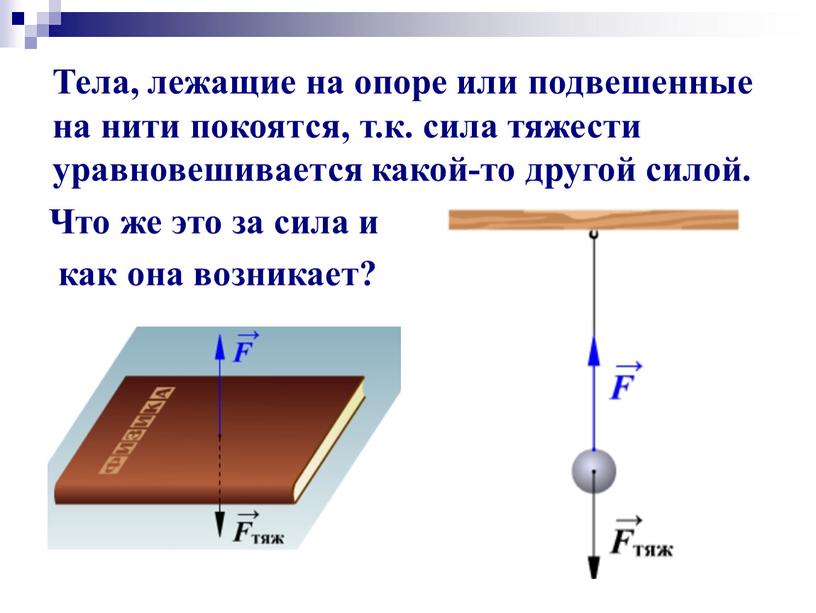 Тела, лежащие на опоре или подвешенные на нити покоятся, т