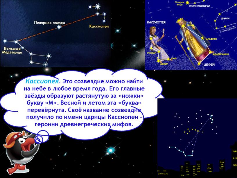 Кассиопея . Это созвездие можно найти на небе в любое время года