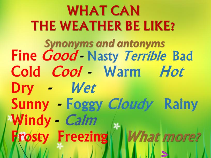 WHAT CAN THE WEATHER BE LIKE?
