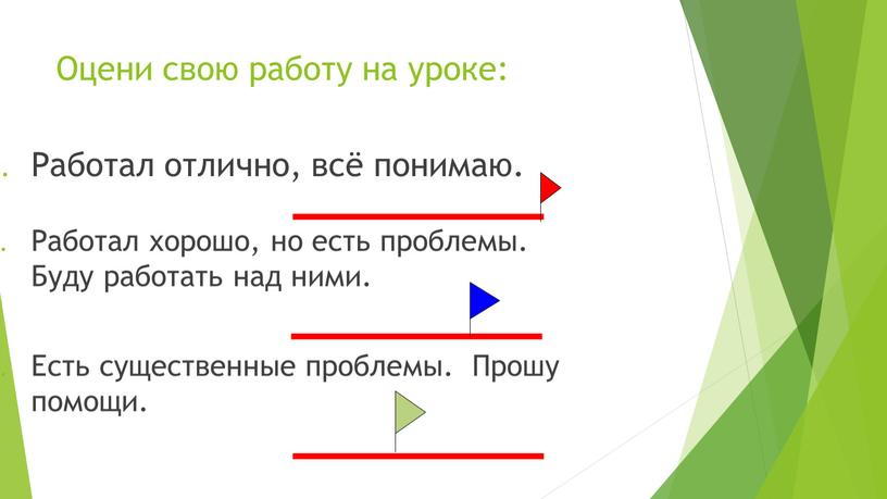 Оцени свою работу на уроке: Работал отлично, всё понимаю