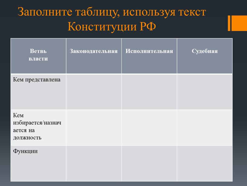 Заполните таблицу, используя текст