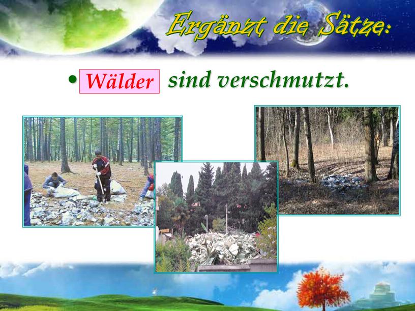 … sind verschmutzt. Wälder Ergänzt die Sätze: