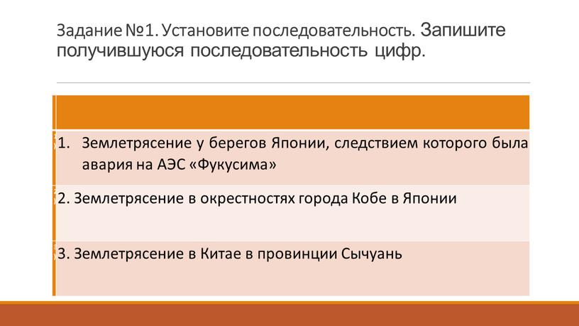 Задание №1. Установите последовательность