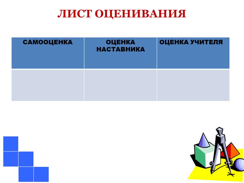 ЛИСТ ОЦЕНИВАНИЯ САМООЦЕНКА ОЦЕНКА