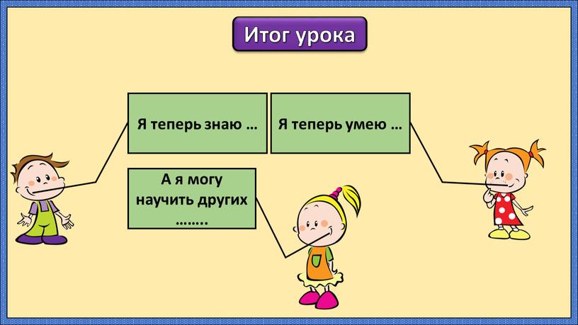 Итог урока Я теперь знаю … Я теперь умею …