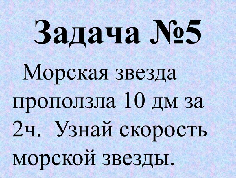 Задача №5 Морская звезда проползла 10 дм за 2ч