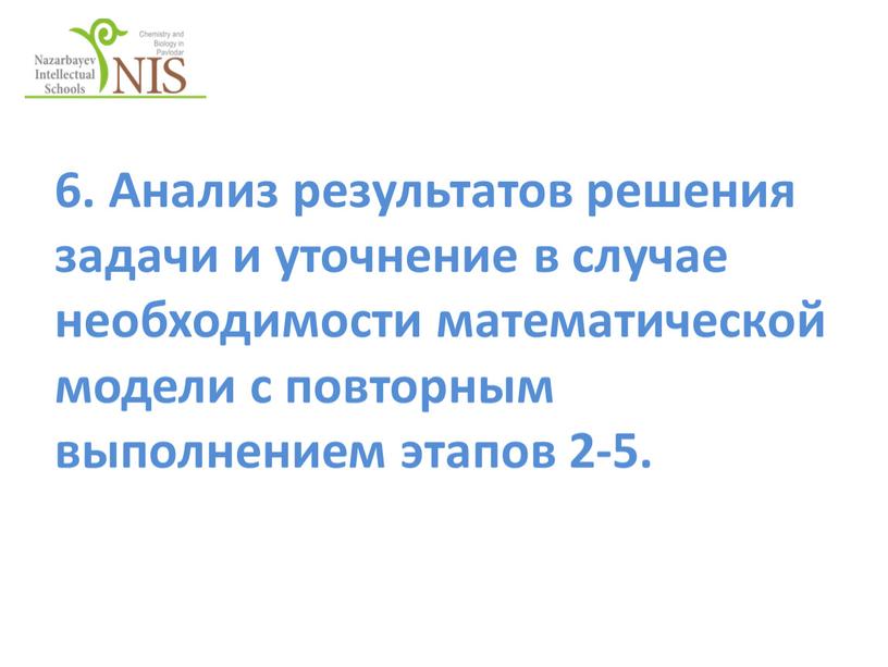 Анализ результатов решения задачи и уточнение в случае необходимости математической модели с повторным выполнением этапов 2-5