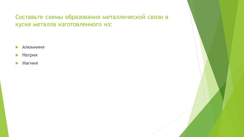 Составьте схемы образования металлической связи в куске металла изготовленного из: