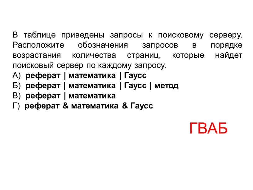 В таблице приведены запросы к поисковому серверу