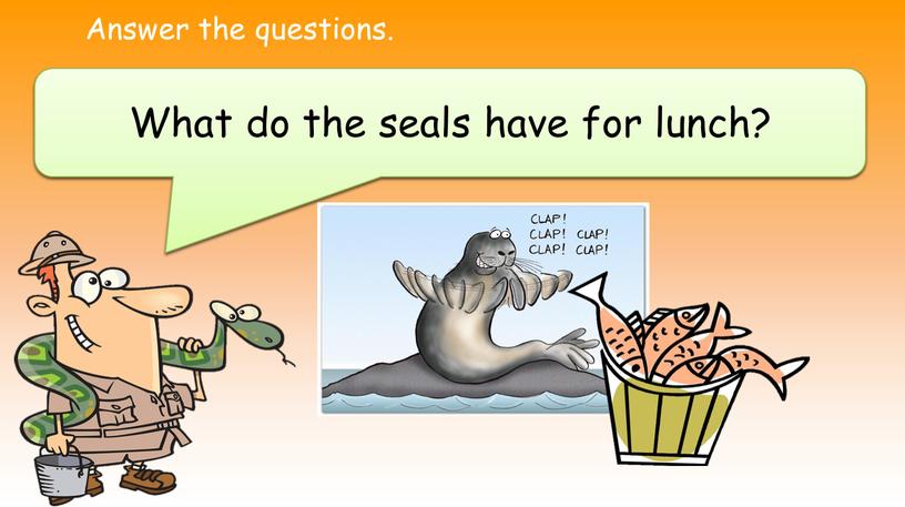 Answer the questions. What do the seals always do at lunchtime?