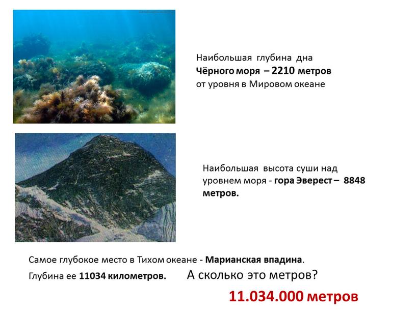 Наибольшая глубина дна Чёрного моря – 2210 метров от уровня в