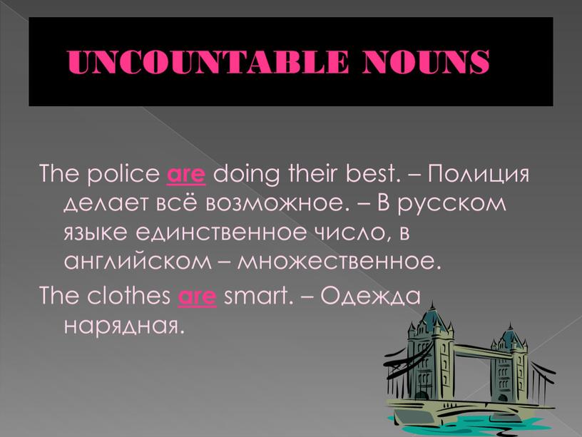 UNCOUNTABLE NOUNS The police are doing their best