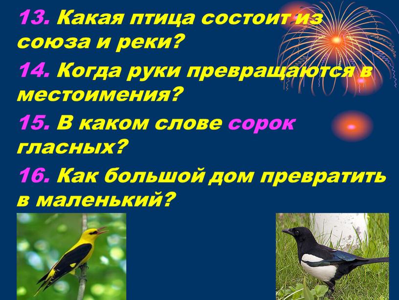 Какая птица состоит из союза и реки? 14