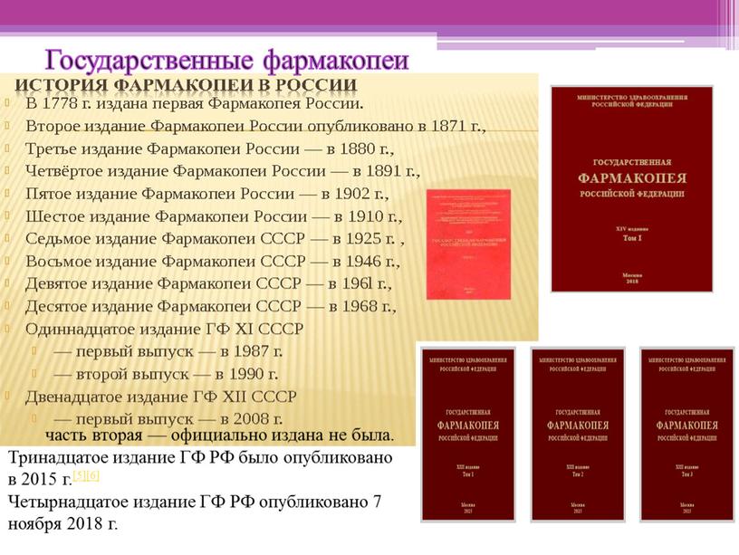 Государственные фармакопеи часть вторая — официально издана не была