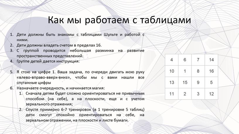 Как мы работаем с таблицами Дети должны быть знакомы с таблицами