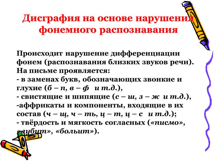 Дисграфия на основе нарушения фонемного распознавания