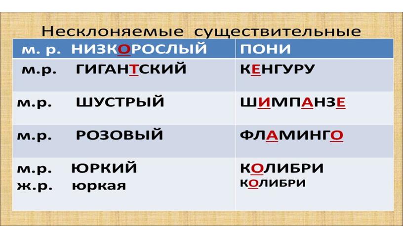 Презентация у уроку русского языка "Знакомство с несклоняемыми именами существительными"