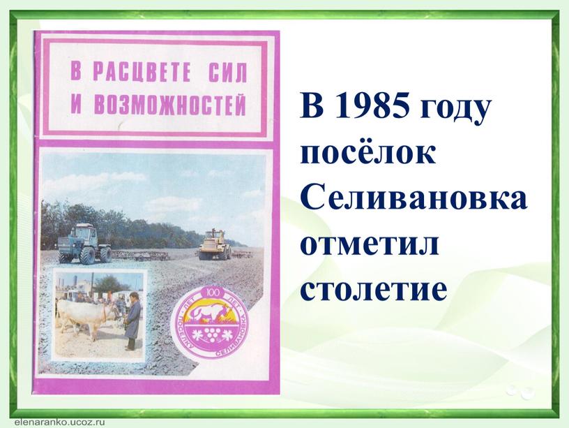 В 1985 году посёлок Селивановка отметил столетие