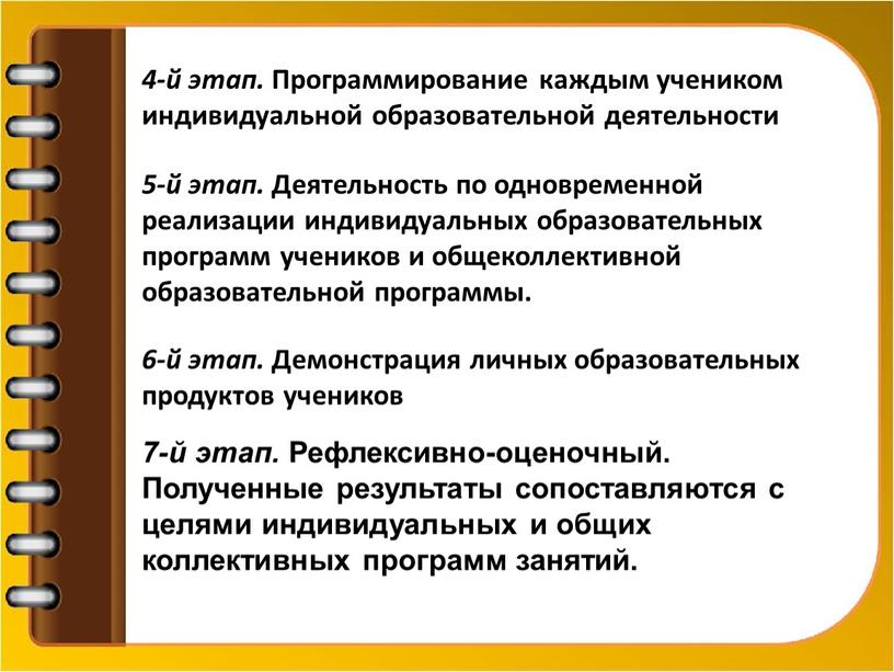 Программирование каждым учеником индивидуальной образовательной деятельности 5-й этап