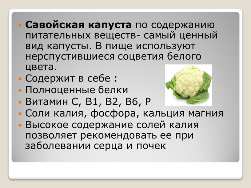 Савойская капуста по содержанию питательных веществ- самый ценный вид капусты