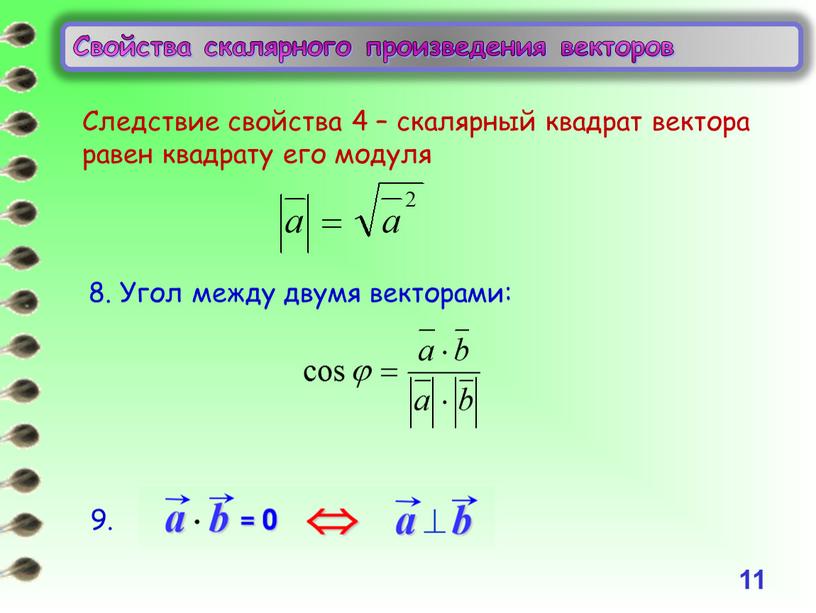Свойства скалярного произведения векторов