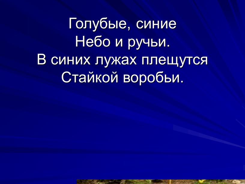 Голубые, синие Небо и ручьи. В синих лужах плещутся