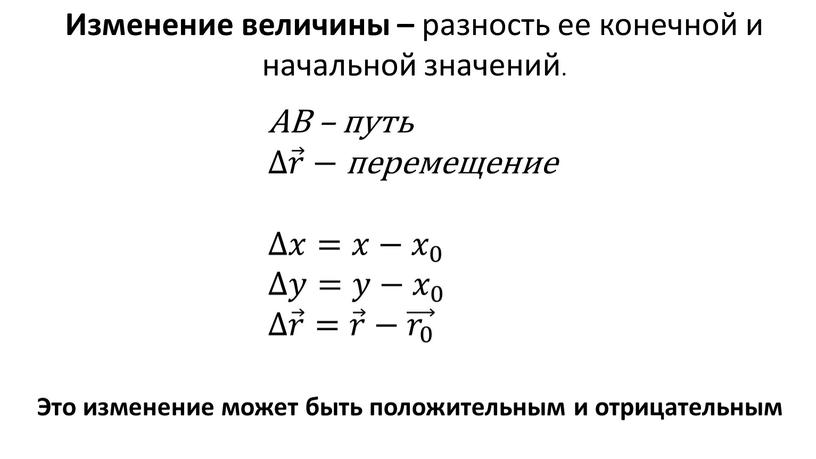 Изменение величины – разность ее конечной и начальной значений