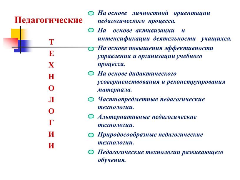 Педагогические На основе личностной ориентации педагогического процесса