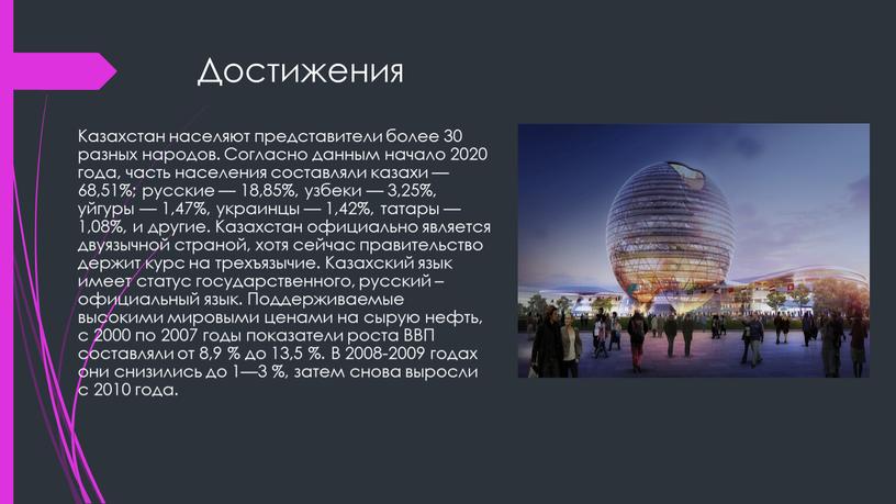 Достижения Казахстан населяют представители более 30 разных народов