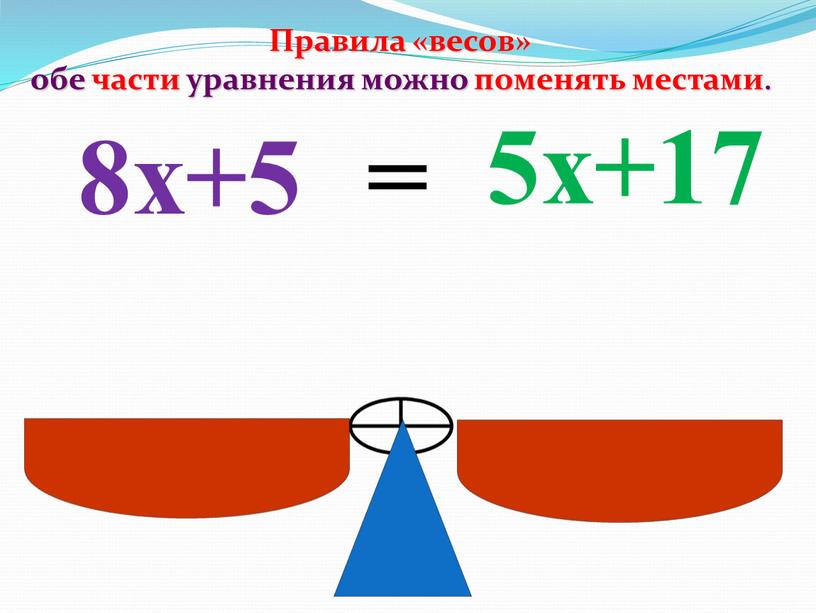 Правила «весов» обе части уравнения можно поменять местами