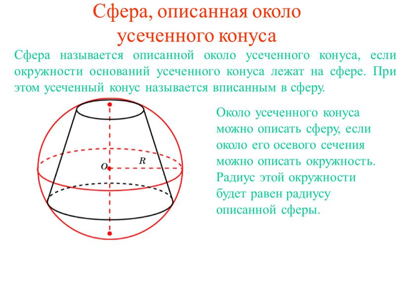 Сфера, описанная около усеченного конуса