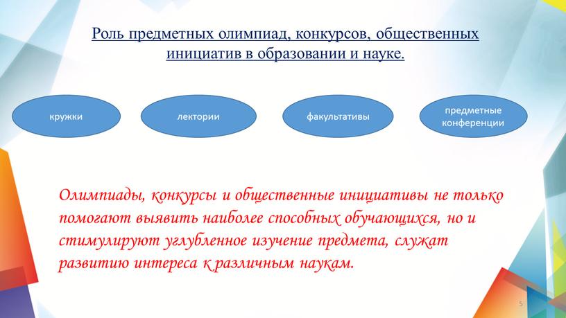 Роль предметных олимпиад, конкурсов, общественных инициатив в образовании и науке