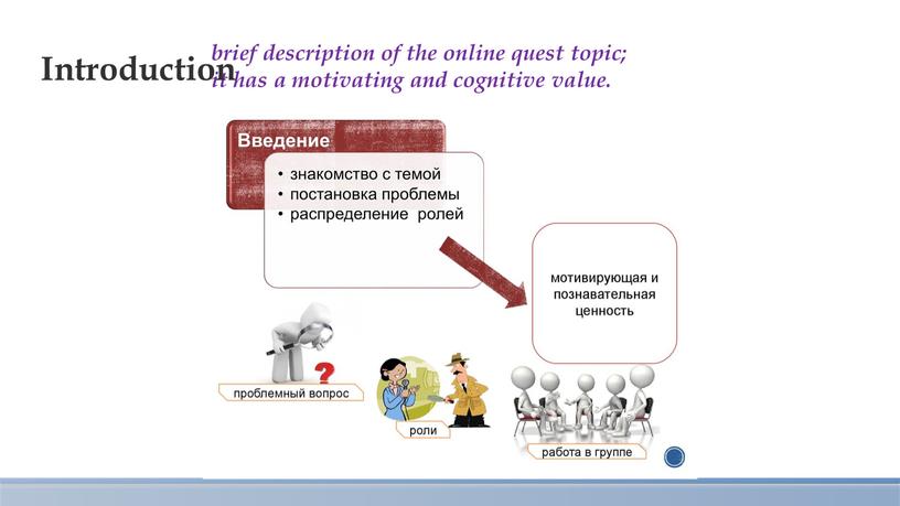 brief description of the online quest topic; it has a motivating and cognitive value. Introduction