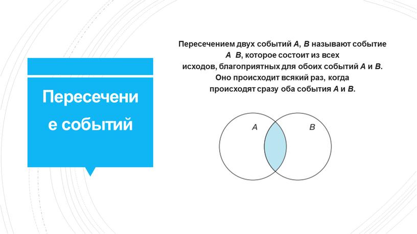 Пересечение событий Пересечением двух событий