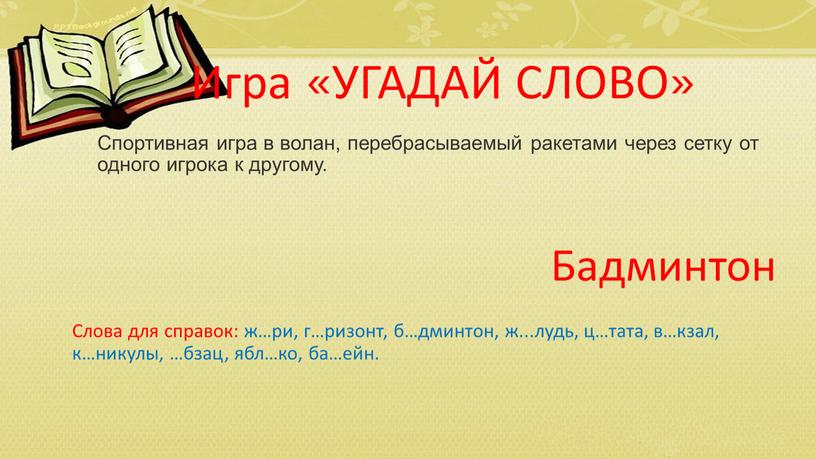 Спортивная игра в волан, перебрасываемый ракетами через сетку от одного игрока к другому