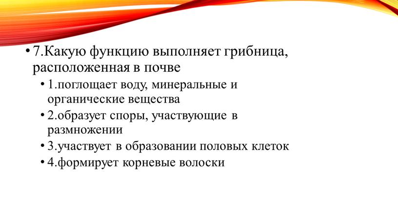 Какую функцию выполняет грибница, расположенная в почве 1