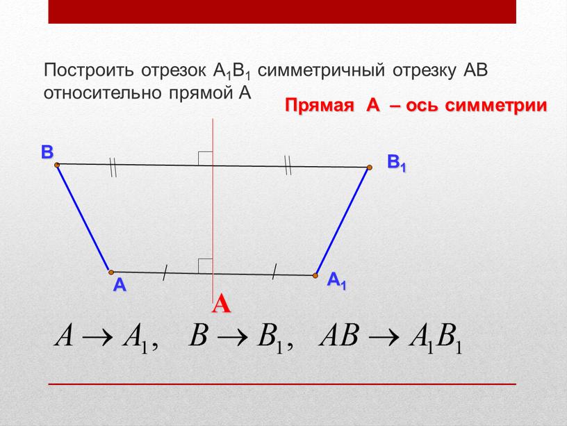 А Построить отрезок А1В1 симметричный отрезку